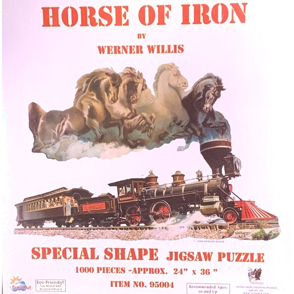 Horse Of Iron 1000 Piece Jigsaw Puzzle Steam Train Special Shape 24" X 36" - Picture 2 of 2
